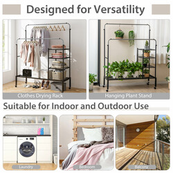 Höj- och sänkbar klädställning med dubbelstänger och hjul för flexibel förvaring och torkning