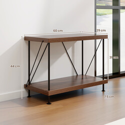 Industriell bokhylla med metallram och två nivåer, kompakt förvaringslösning 60 x 29,5 x 45 cm