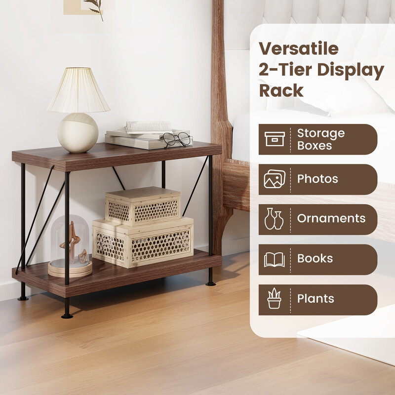 Industriell bokhylla med metallram och två nivåer, kompakt förvaringslösning 60 x 29,5 x 45 cm