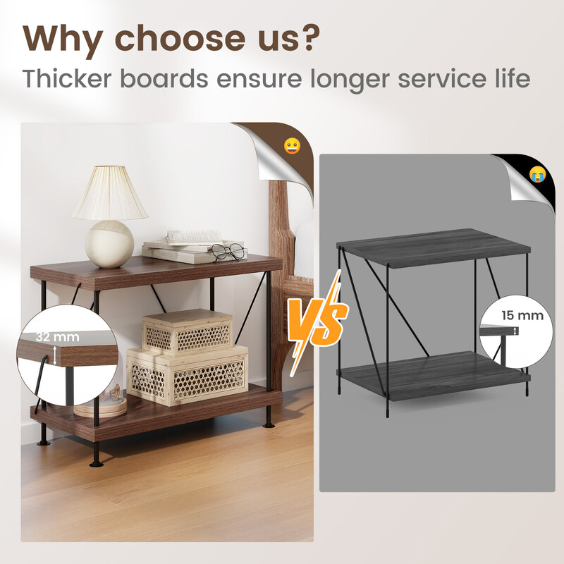 Industriell bokhylla med metallram och två nivåer, kompakt förvaringslösning 60 x 29,5 x 45 cm