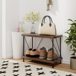 Industriell bokhylla med metallram och två nivåer, kompakt förvaringslösning 60 x 29,5 x 45 cm