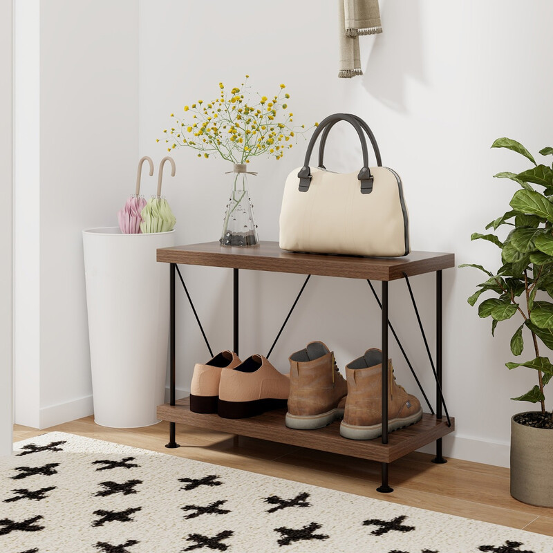 Industriell bokhylla med metallram och två nivåer, kompakt förvaringslösning 60 x 29,5 x 45 cm