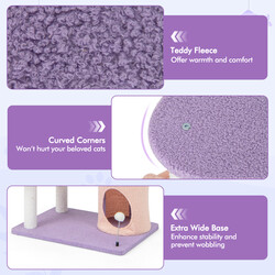 Klätterträd för katter med koja och lekområde i lila och rosa, 68 x 48 x 167 cm