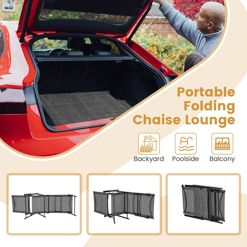 2-pack hopfällbara vilstolar med justerbart ryggstöd i grått för trädgård och uteplats