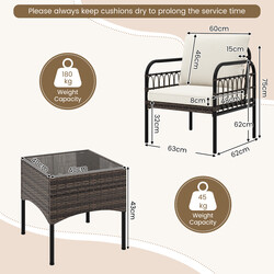 Rattanset för trädgård med glasbord och kuddar - hållbara utemöbler för balkong och terrass