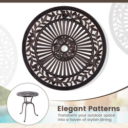 Balkongbord i gjuten aluminium med parasollhål, väderbeständig, 61x61x71 cm, bronsfärg