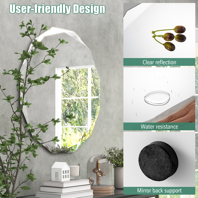 Rund badrumsspegel med fasade kanter och splitterskydd, 76 x 76 cm, silver