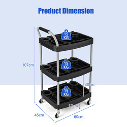 Verktygsvagn med tre nivåer och separata fack för effektiv förvaring och organisering