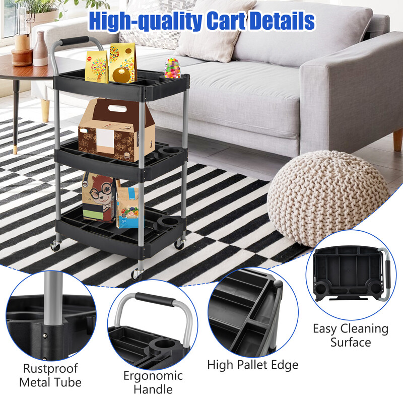 Verktygsvagn med tre nivåer och separata fack för effektiv förvaring och organisering