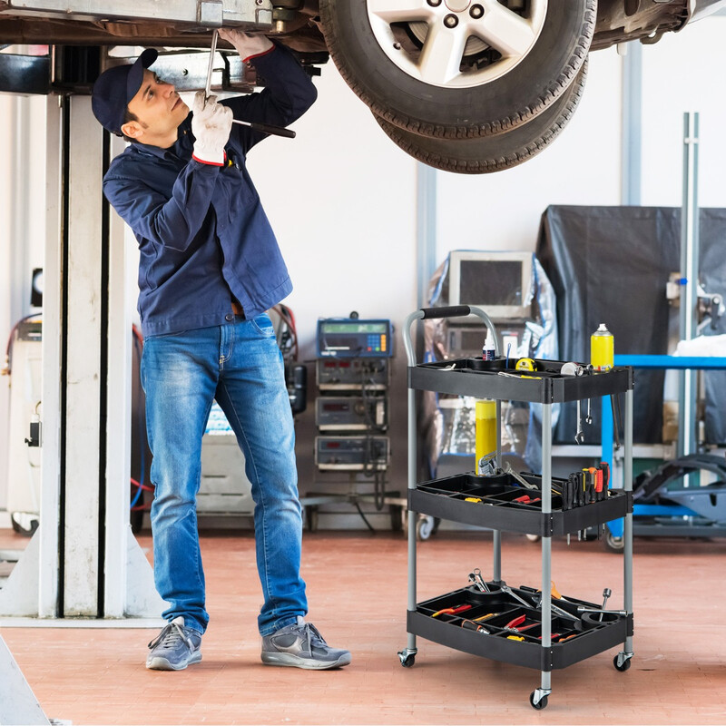 Verktygsvagn med tre nivåer och separata fack för effektiv förvaring och organisering