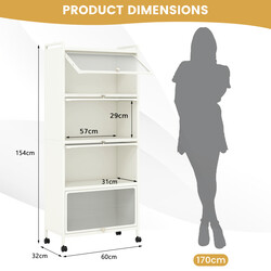 Köksförvaringshylla med hjul och svängdörrar, vit, 60 x 32 x 154 cm