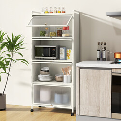 Köksförvaringshylla med hjul och svängdörrar, vit, 60 x 32 x 154 cm