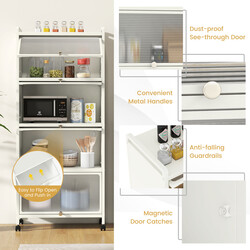 Köksförvaringshylla med hjul och svängdörrar, vit, 60 x 32 x 154 cm