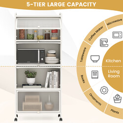 Köksförvaringshylla med hjul och svängdörrar, vit, 60 x 32 x 154 cm