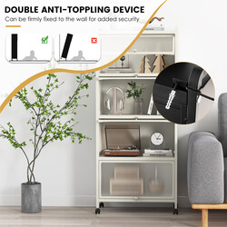 Köksförvaringshylla med hjul och svängdörrar, vit, 60 x 32 x 154 cm