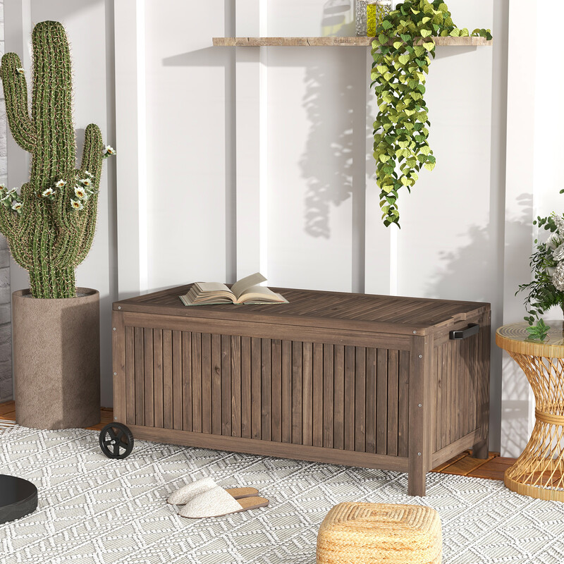 Trädgårdslåda i trä 213 L med hjul och vattentätt foder brun