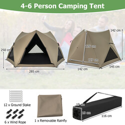Pop-up-tält för 4-6 personer med regnskydd och takfönster för camping och friluftsliv