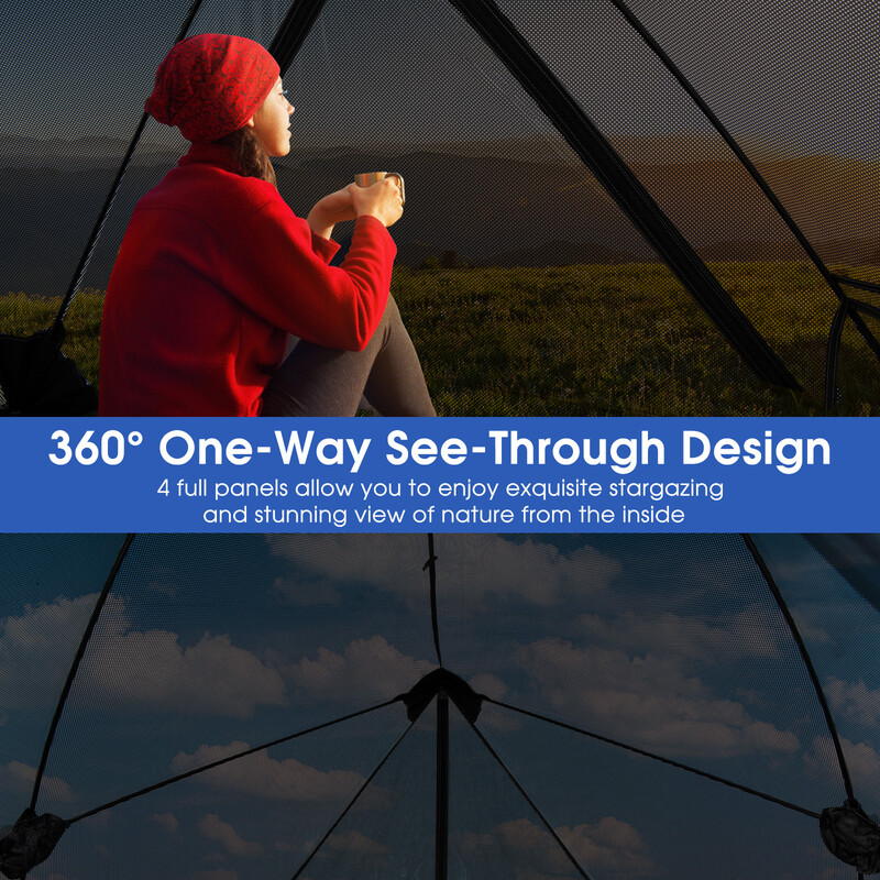 Pop up-tält för 2-3 personer med 360° genomskinlig design, grå, 225 x 145 x 161 cm