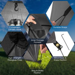 Pop up-tält för 2-3 personer med 360° genomskinlig design, grå, 225 x 145 x 161 cm