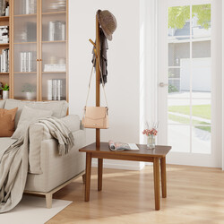 3 i 1 sidobord klädhängare skobänk i massivt trä 76x43x168 cm brun