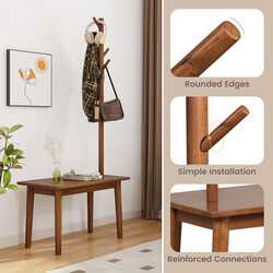 3 i 1 sidobord klädhängare skobänk i massivt trä 76x43x168 cm brun