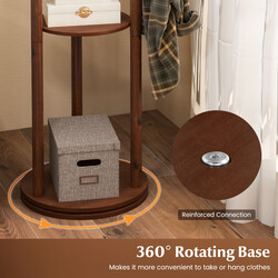 Roterande klädställning i valnöt med hyllor och krokar för praktisk förvaring