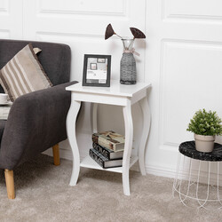 Sidobord med svängda ben och två hyllor för vardagsrum vit