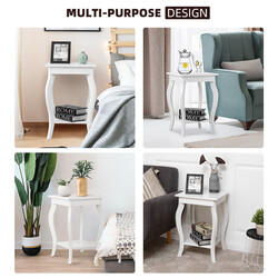 Sidobord med svängda ben och två hyllor för vardagsrum vit