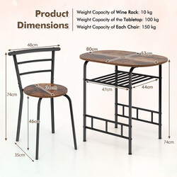 Matgrupp i vintagebrun med bord och 2 stolar för små utrymmen