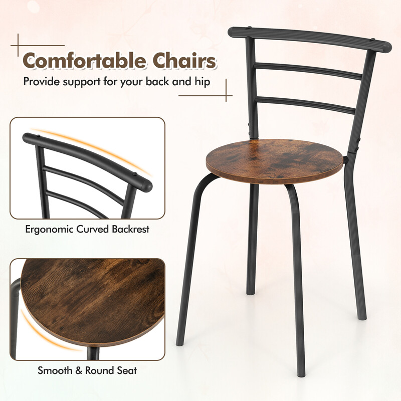 Matgrupp i vintagebrun med bord och 2 stolar för små utrymmen