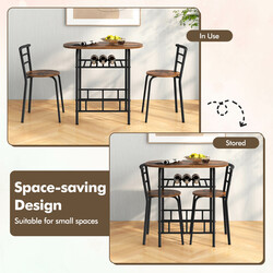 Matgrupp i vintagebrun med bord och 2 stolar för små utrymmen