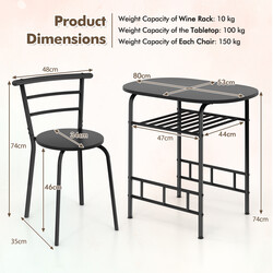 Matgrupp med bord och 2 stolar för små utrymmen, svart och brun