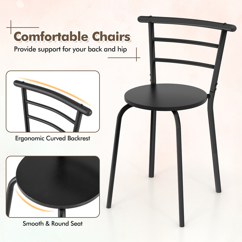 Matgrupp med bord och 2 stolar för små utrymmen, svart och brun