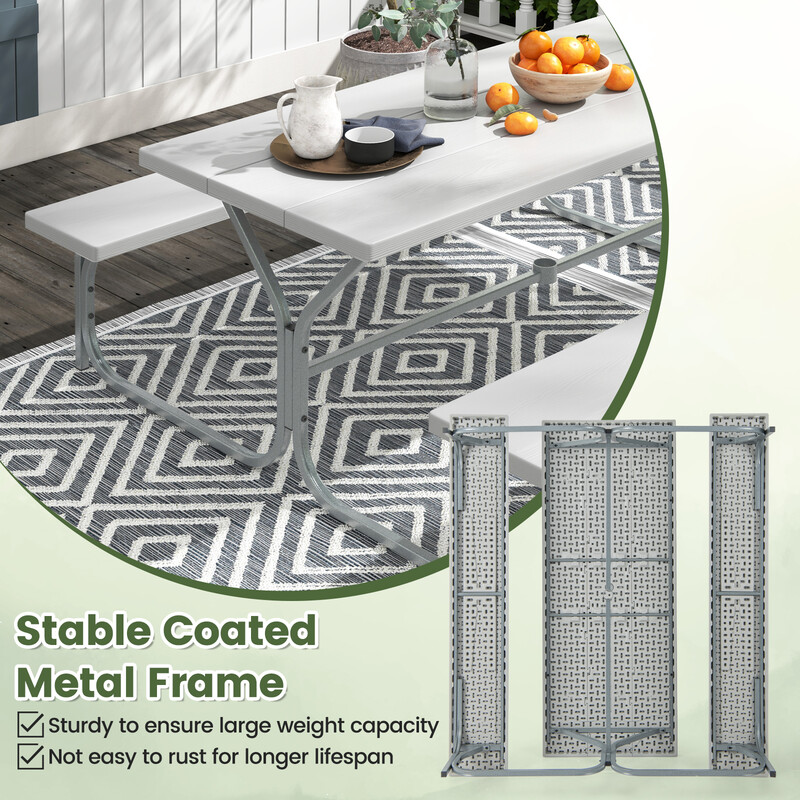 Picknickset med väderbeständig HDPE-bordsskiva och parasollhål, 183 cm, grå