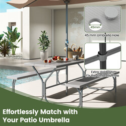 Picknickset med väderbeständig HDPE-bordsskiva och parasollhål, 183 cm, grå