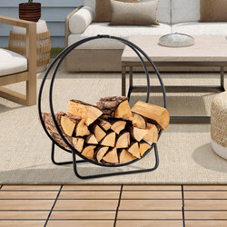 Kraftig och stilren vedhållare i metall med hög bärkapacitet för inomhus- och utomhusbruk