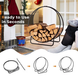 Kraftig och stilren vedhållare i metall med hög bärkapacitet för inomhus- och utomhusbruk