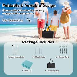 Turkost strandtält 300x300 cm med UPF 50+ och sandankare för solskydd