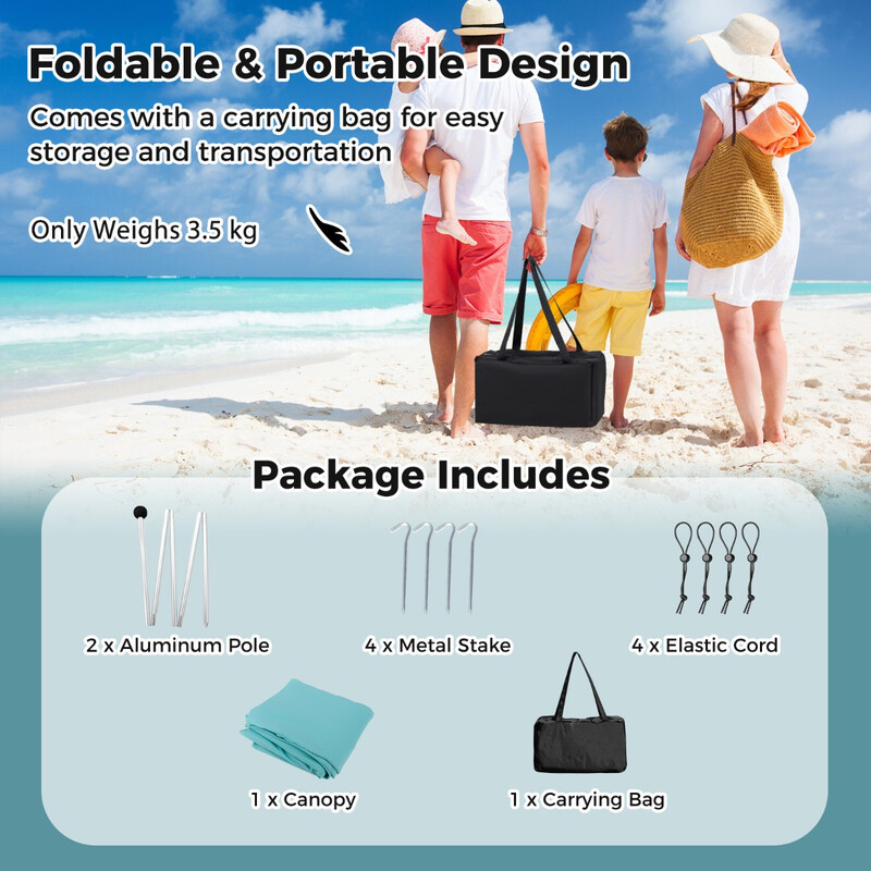 Turkost strandtält 300x300 cm med UPF 50+ och sandankare för solskydd