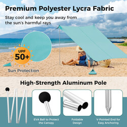 Turkost strandtält 300x300 cm med UPF 50+ och sandankare för solskydd