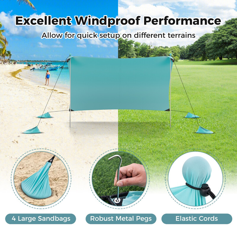 Turkost strandtält 300x300 cm med UPF 50+ och sandankare för solskydd