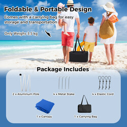 Strandpaviljong 300x300 cm UPF 50+ med sandankare och stödstänger, mörkblå