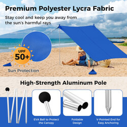 Strandpaviljong 300x300 cm UPF 50+ med sandankare och stödstänger, mörkblå