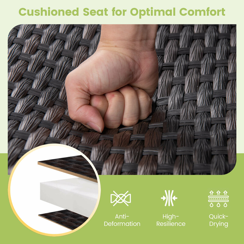 Gungstol i brun PE-rotting för trädgård och balkong med stabil metallram