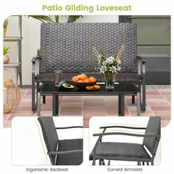 Gungstol i brun PE-rotting för trädgård och balkong med stabil metallram