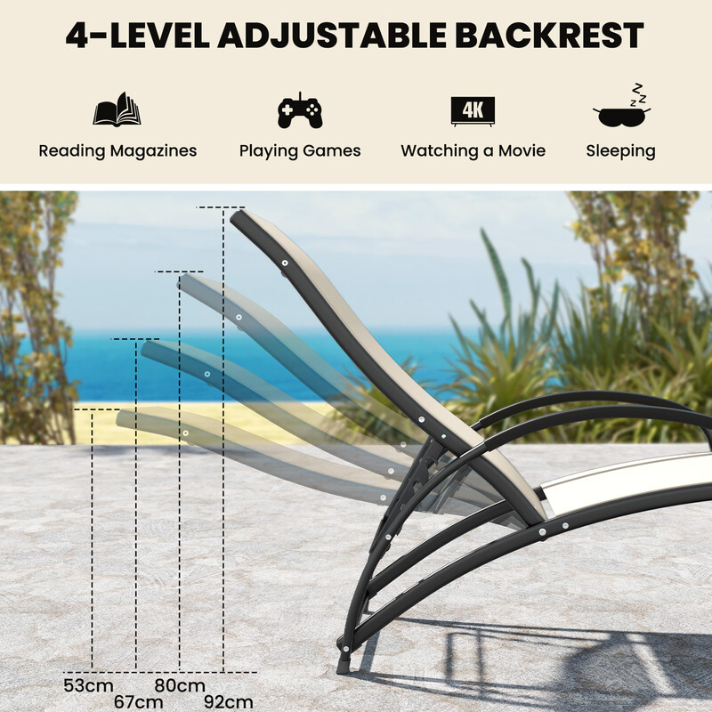 2-i-1 solstol och gungstol med justerbart ryggstöd och böjda armstöd beige