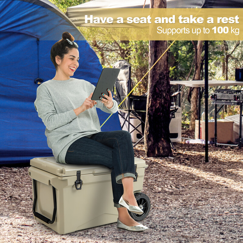 Isolerad kylbox 71L med hjul, flasköppnare och bärhandtag - khaki