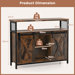 Buffetskåp med justerbara hyllor, skjutdörrar och lantlig stil för praktisk förvaring