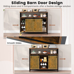 Buffetskåp med justerbara hyllor, skjutdörrar och lantlig stil för praktisk förvaring
