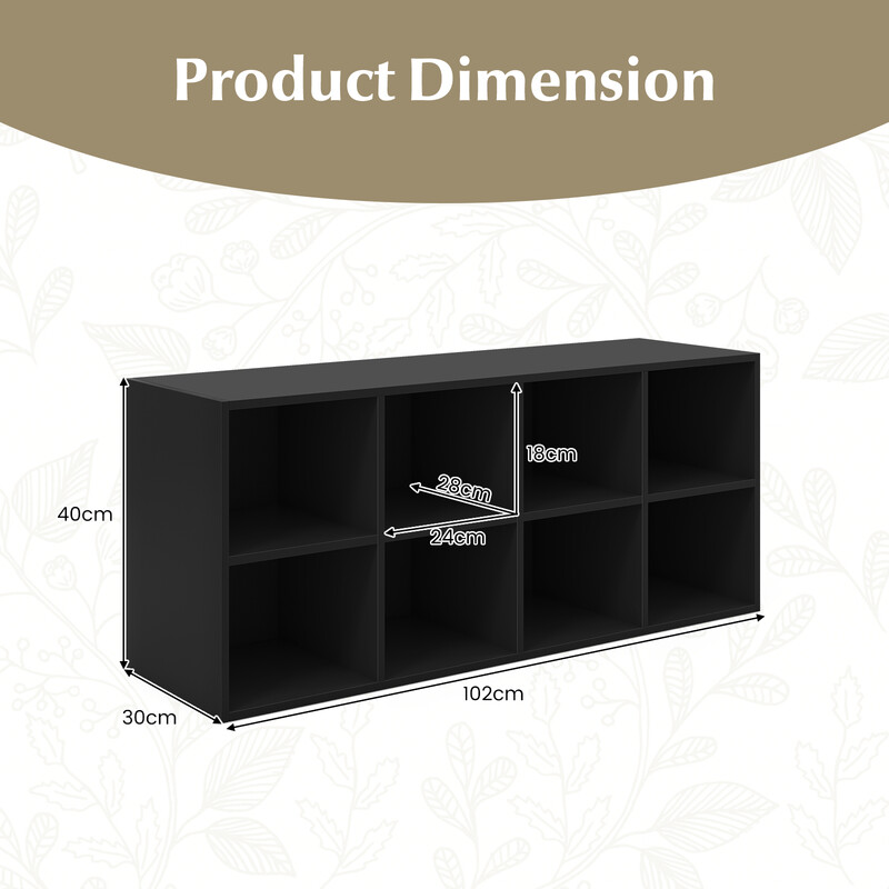 Svart skobänk med sittplats och 8 fack, hållbar upp till 230 kg